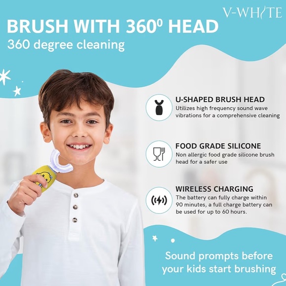 Kids Ultrasonic Electric U-Shaped Toothbrush For Teeth - 360° Mouth Cleansing - Picture 4 of 9